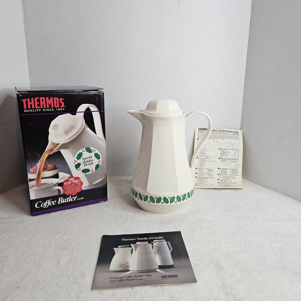Vtg. 1982 Thermos Coffee Butler Christa Insulated Carafe Holly West Germany #430